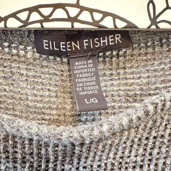 LARGE Eileen Fisher Gray Organic Linen Délavé Round Neck Crochet Top - Picture 4 of 11